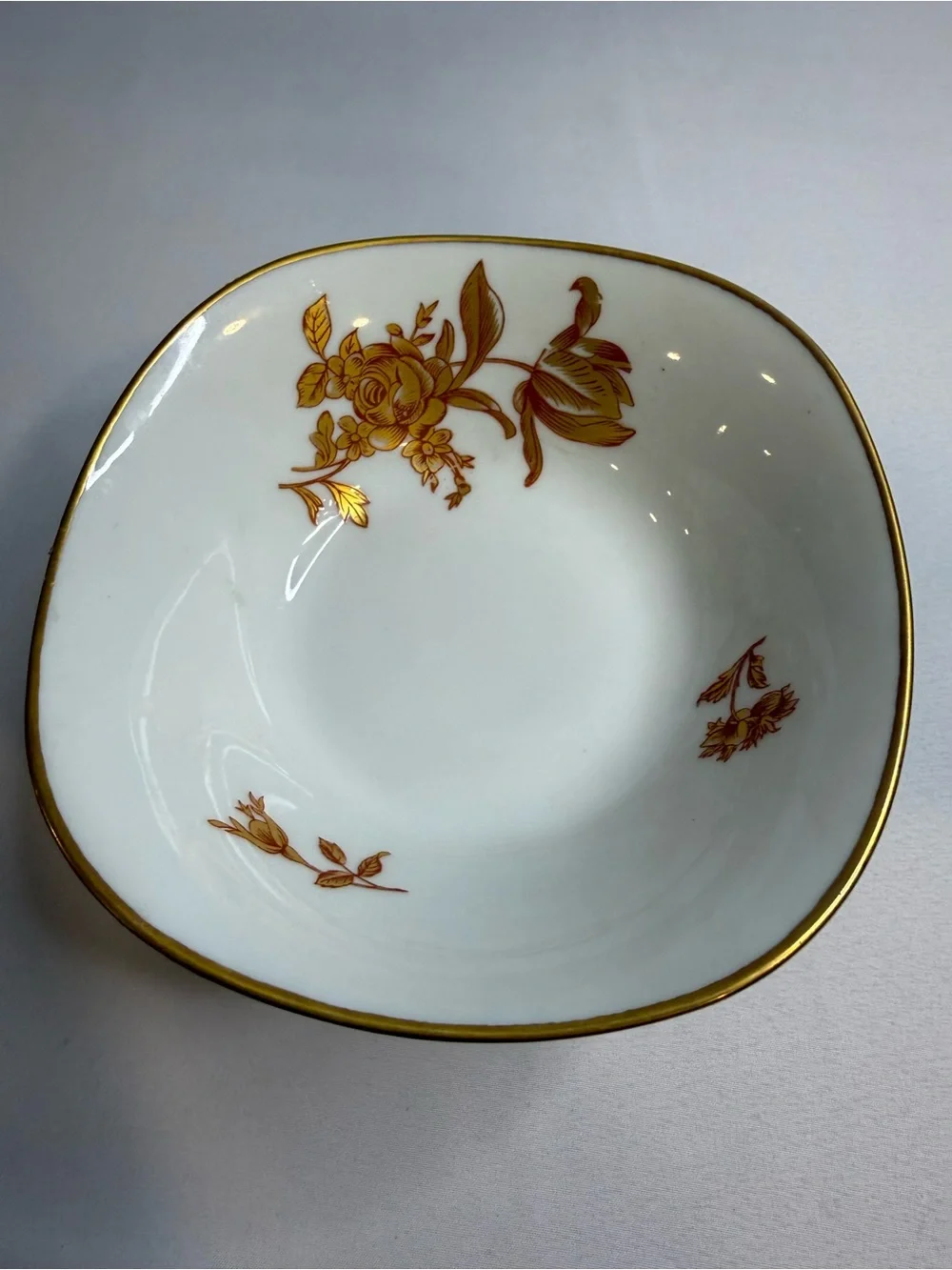 Gold Floral Porcelain Pedestal Serving Bowl - White and Gold